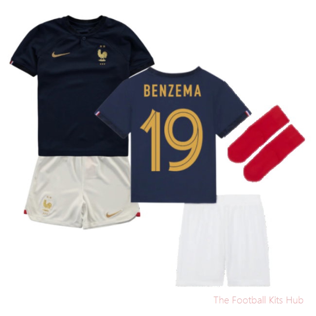 2022-2023 France Home Little Boys Mini Kit (Benzema 19)-unisoccer store